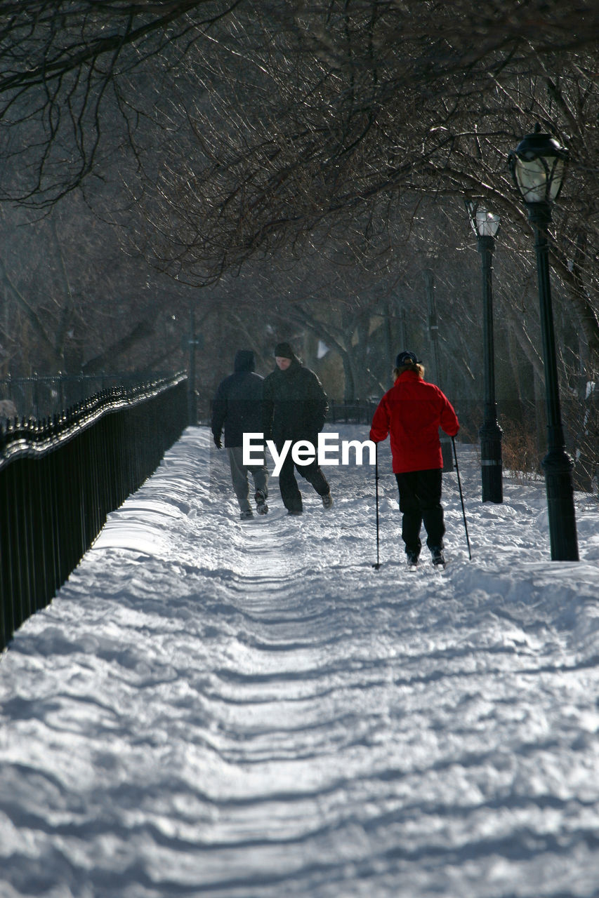 PEOPLE WALKING ON SNOW COVERED TREE DURING WINTER