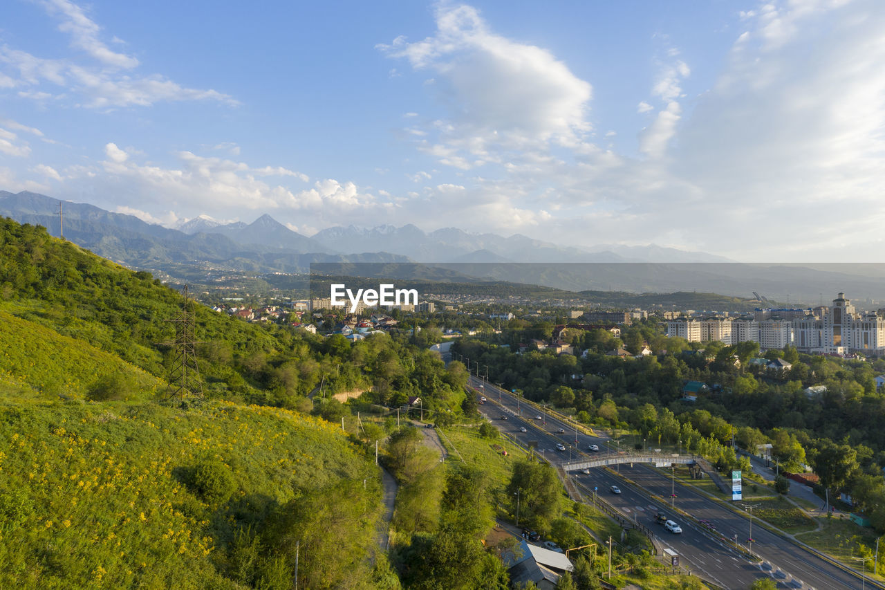 High angle view of cityscape against sky