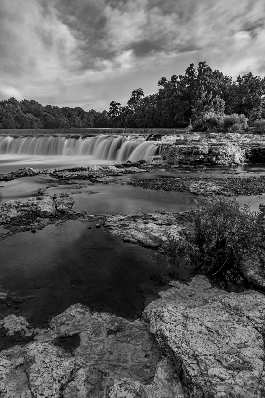 scenic view of waterfall against sky