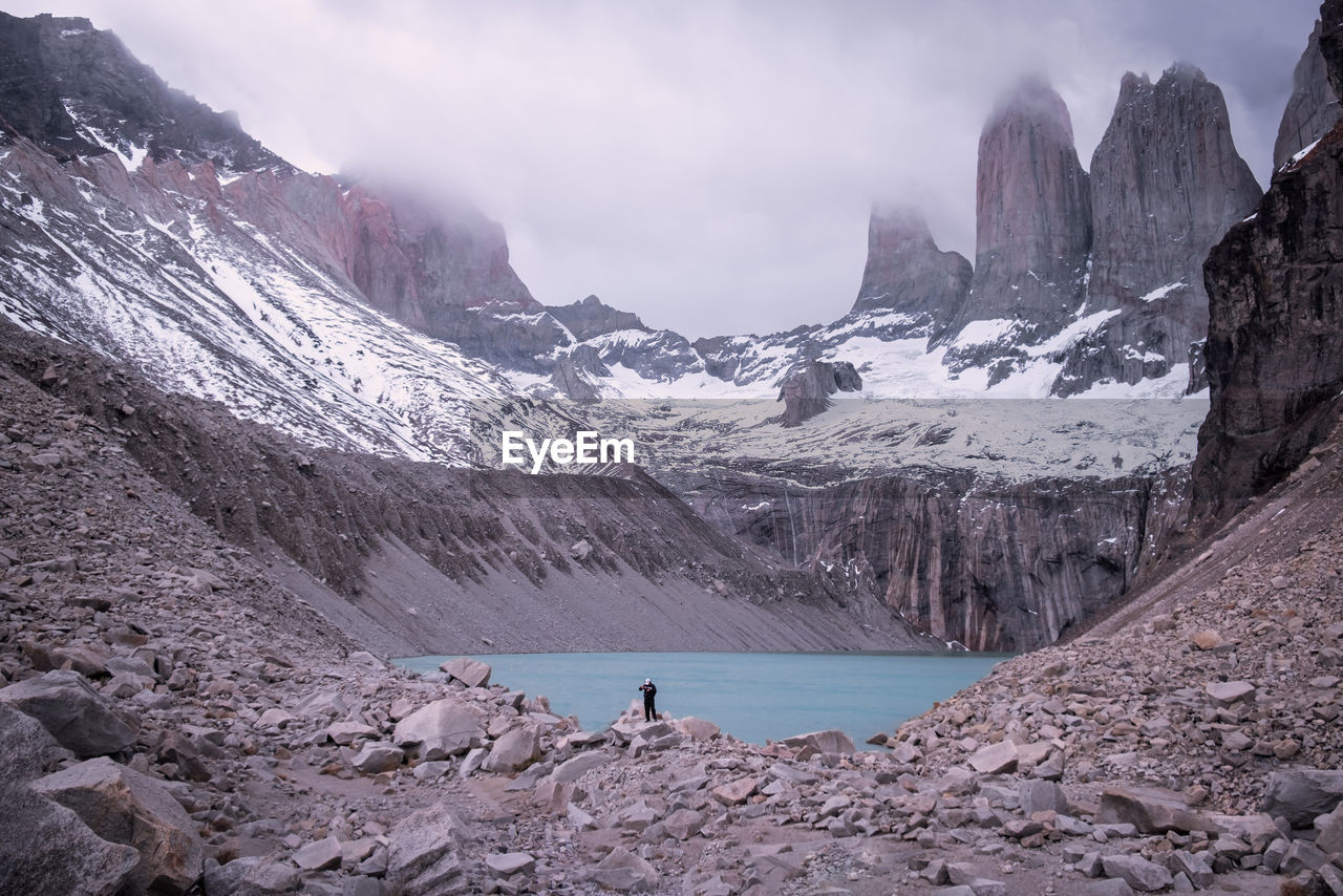 Scenic view of lake amidst snowcapped mountains