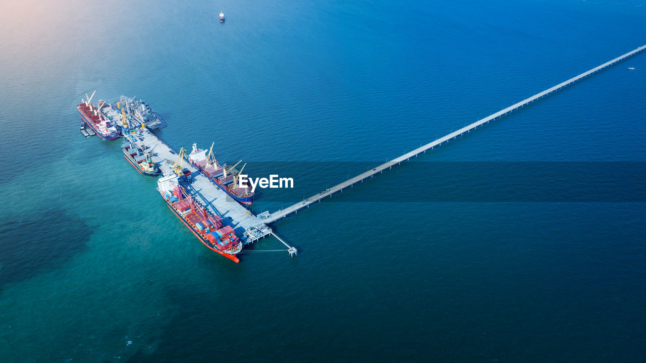 high angle view of ship on sea