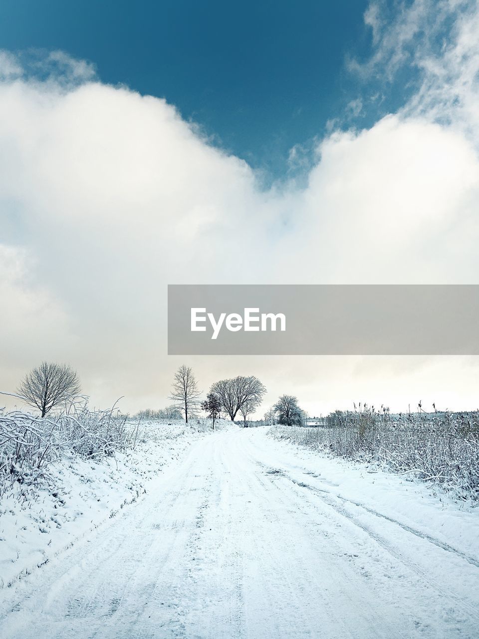 Snow covered road against sky