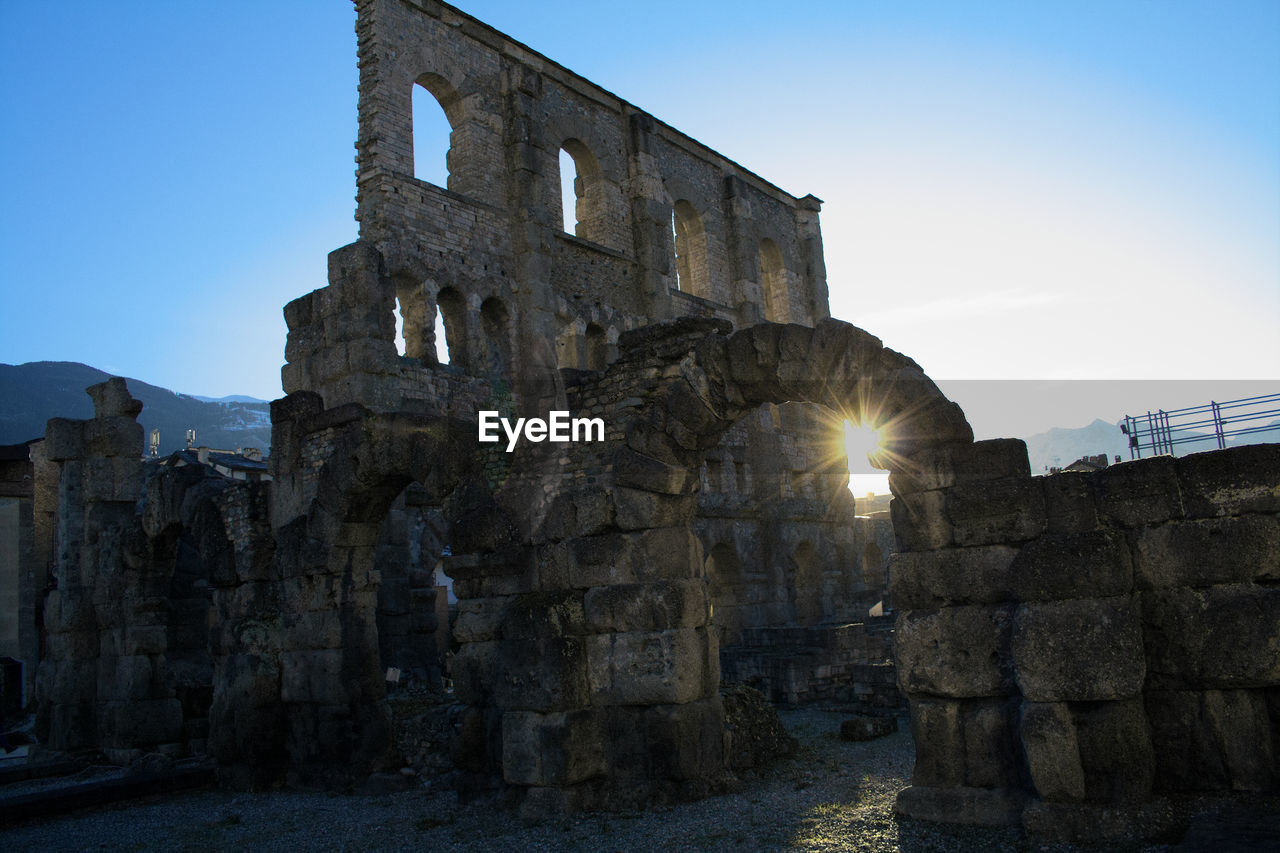 Low angle view of old building against sky