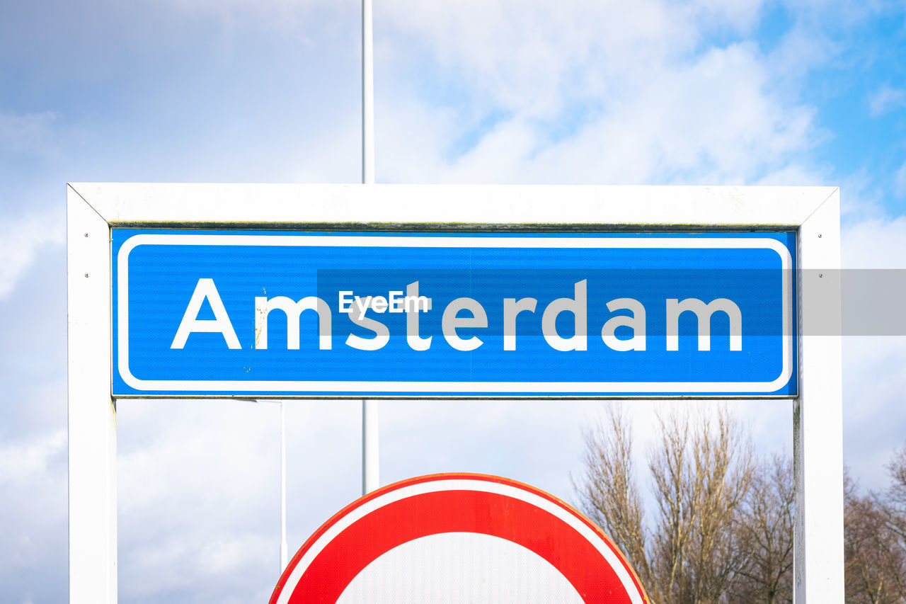 Place name sign of the city of amsterdam, the netherlands