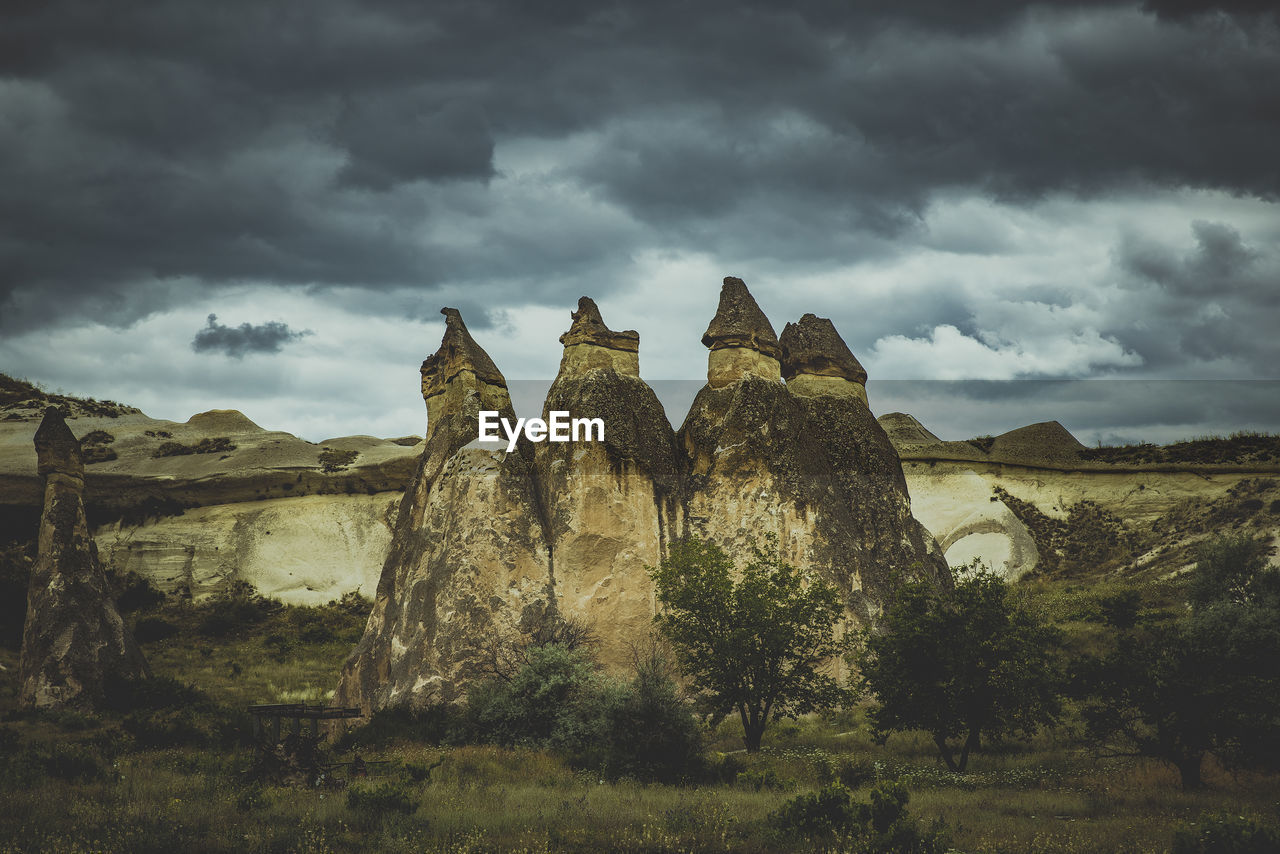 Rock formations in the rose valley in turkey near goreme.