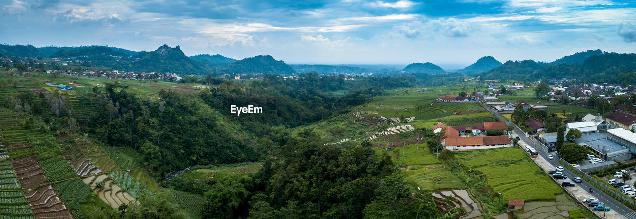 High angle view of townscape against sky