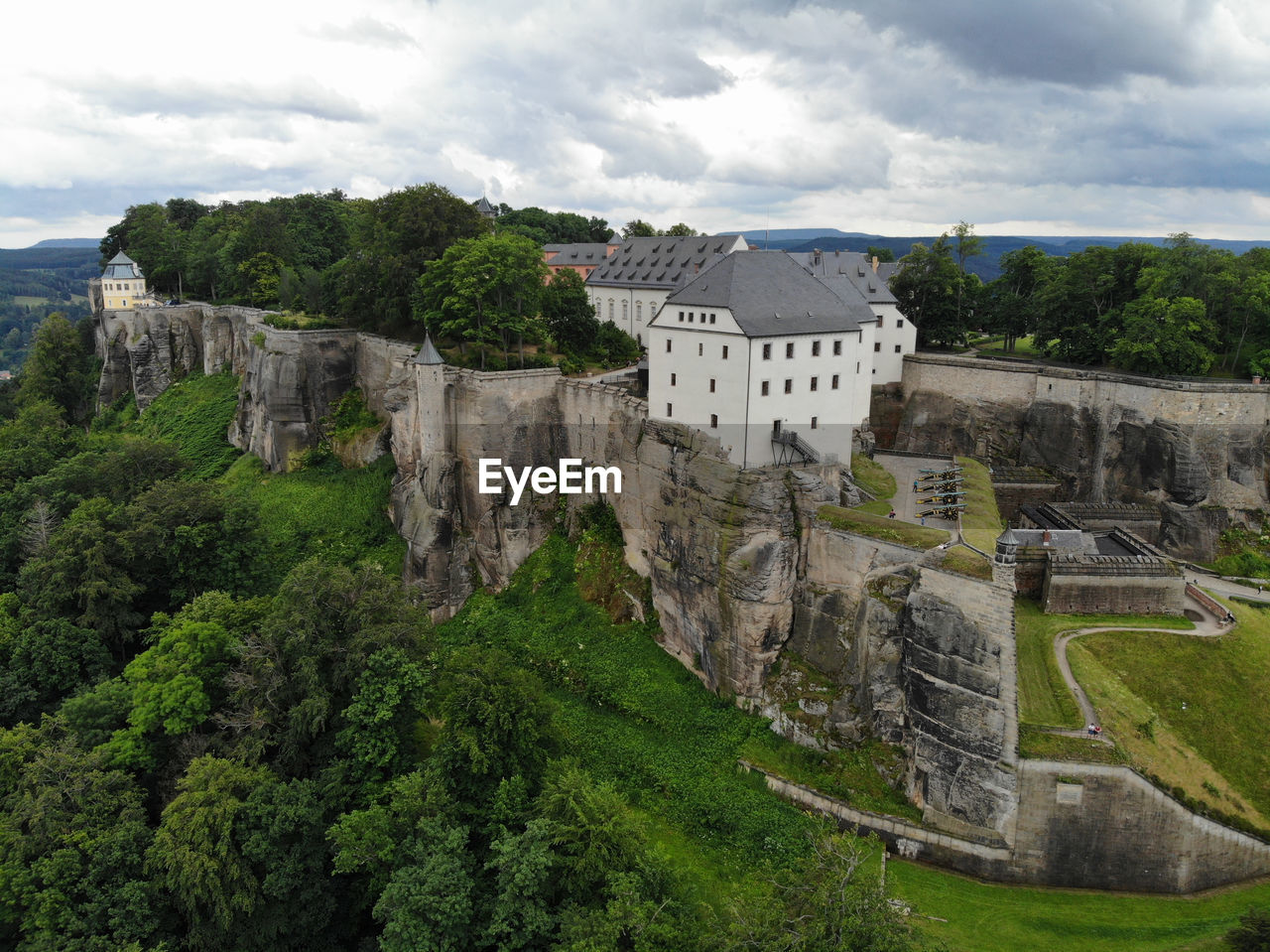 Aerial view of königstein fortress the saxon bastille, a hilltop fortress near dresden,, germany, 