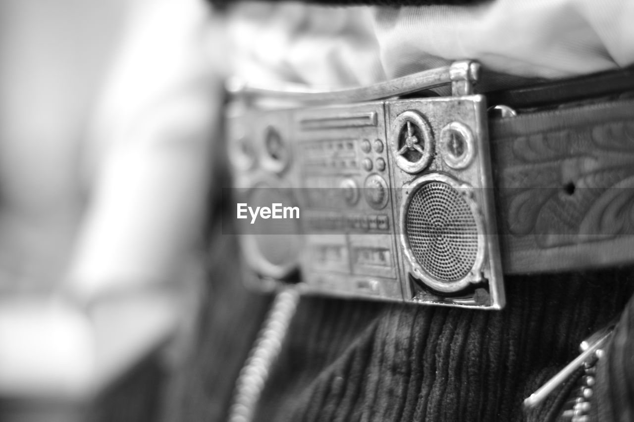 Close-up of radio shape belt