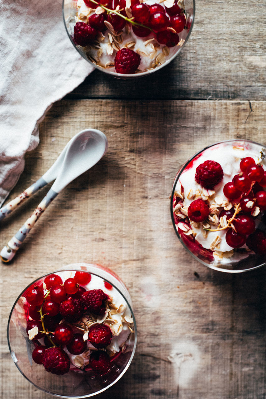 CLOSE-UP OF STRAWBERRY SERVED ON TABLE