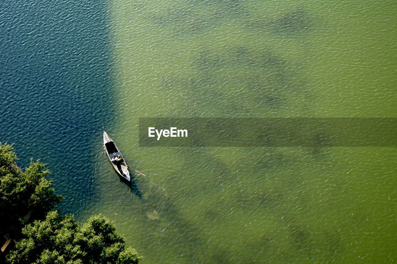 High angle view of boat on lake