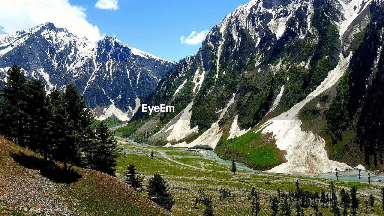 Scenic view of snowcapped mountains against sky