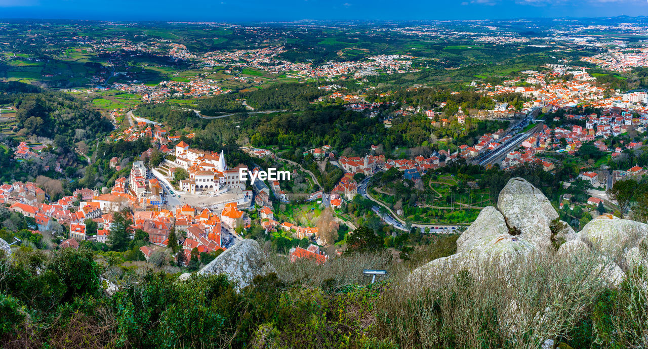 High angle view of buildings in city