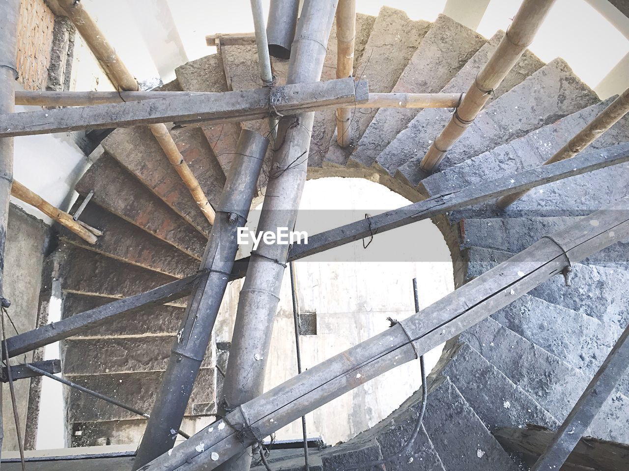 Bamboos on spiral staircase