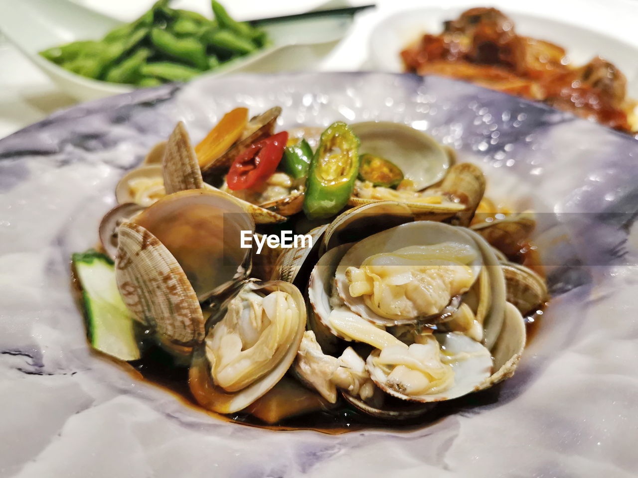 Close-up of meal served on table