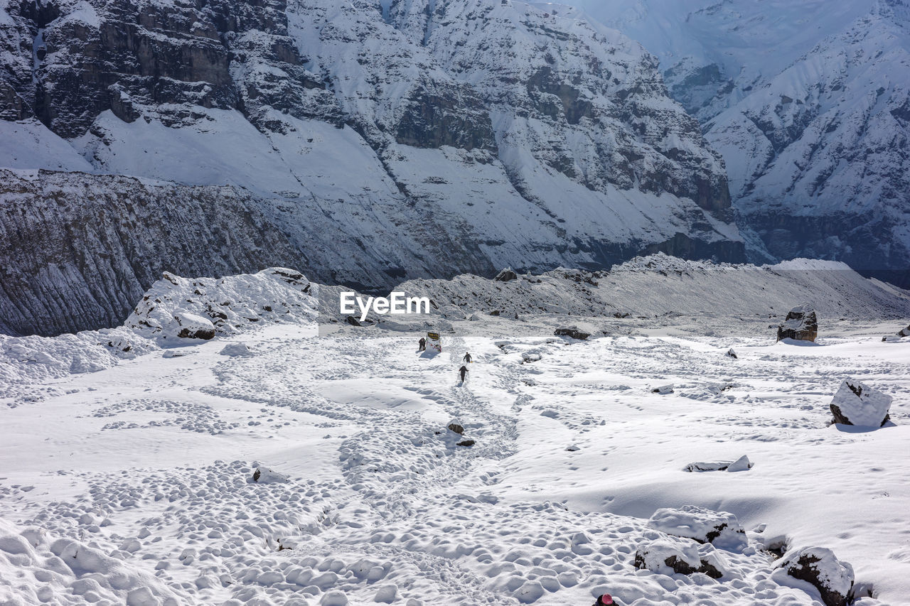 A snowy road from annapurna base camp - nepal, himalayas