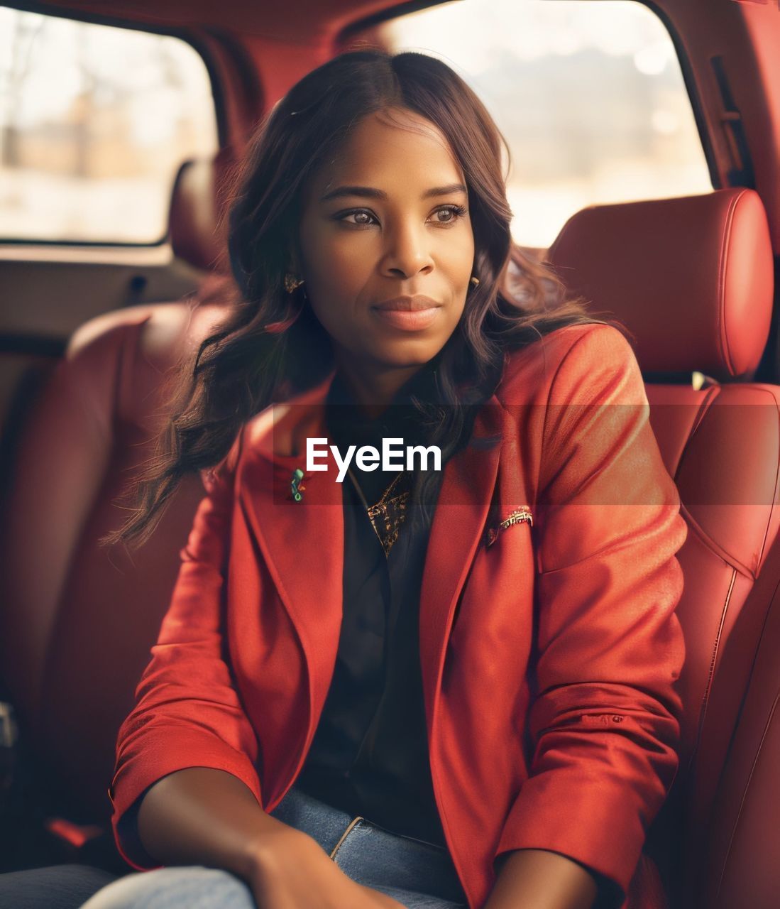 portrait of smiling young woman sitting in car