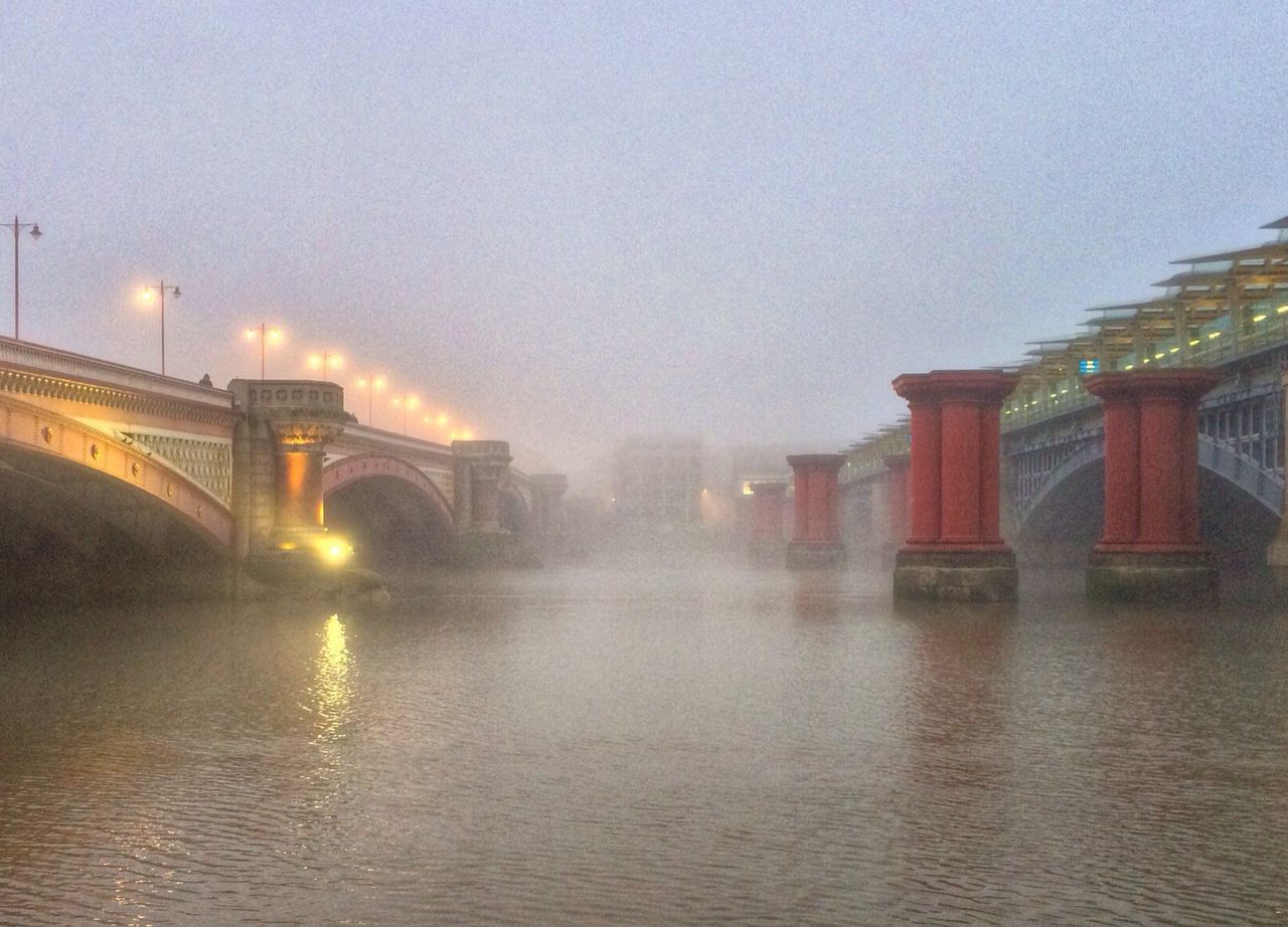 Blackfriars bridge and river thames during foggy weather