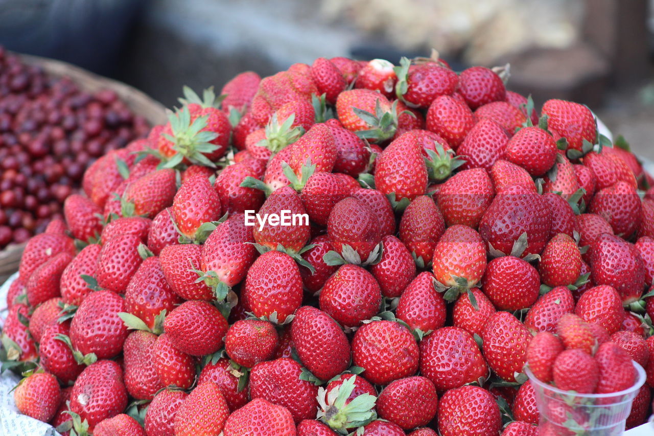 Close-up of strawberries at market stall