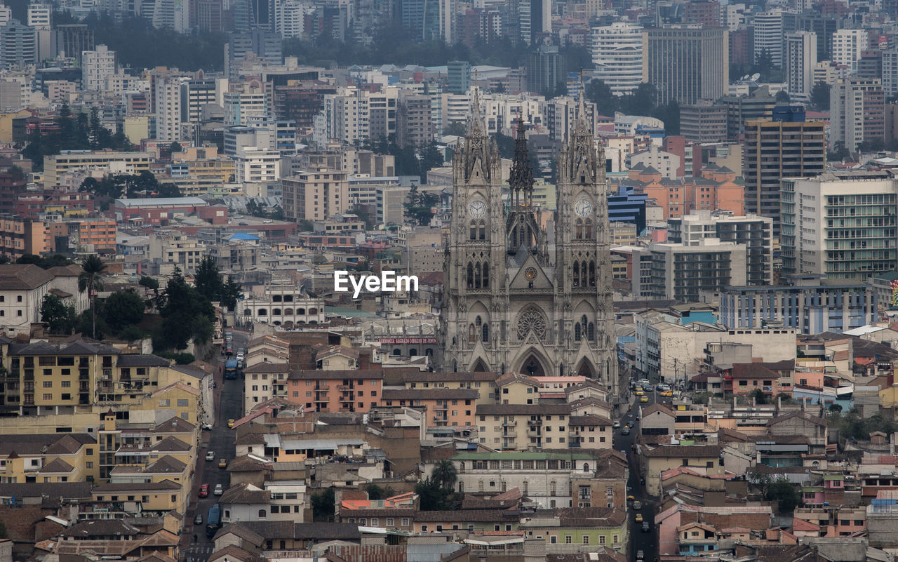 High angle view of basilica del voto nacional amidst city