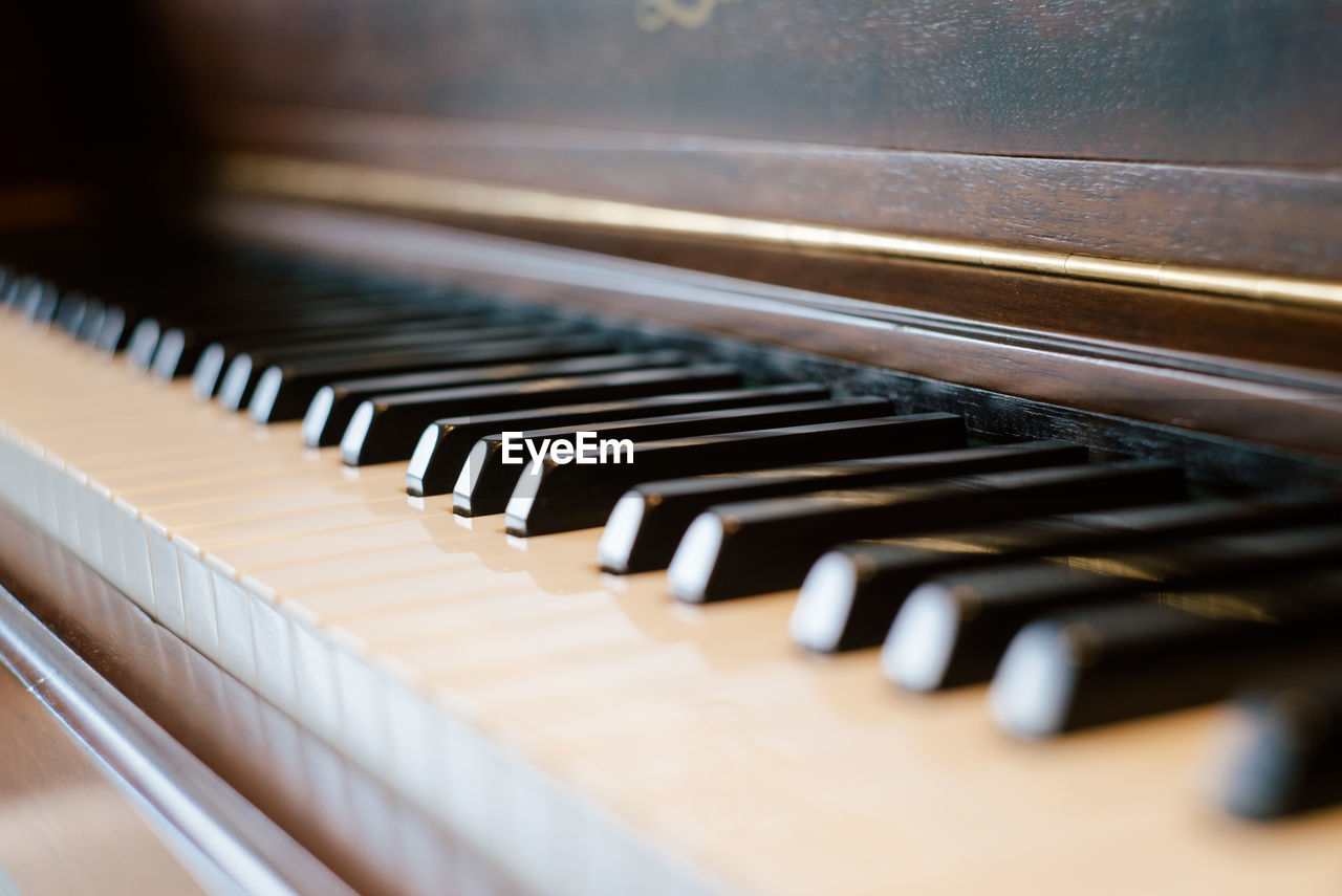 Close-up of piano at home