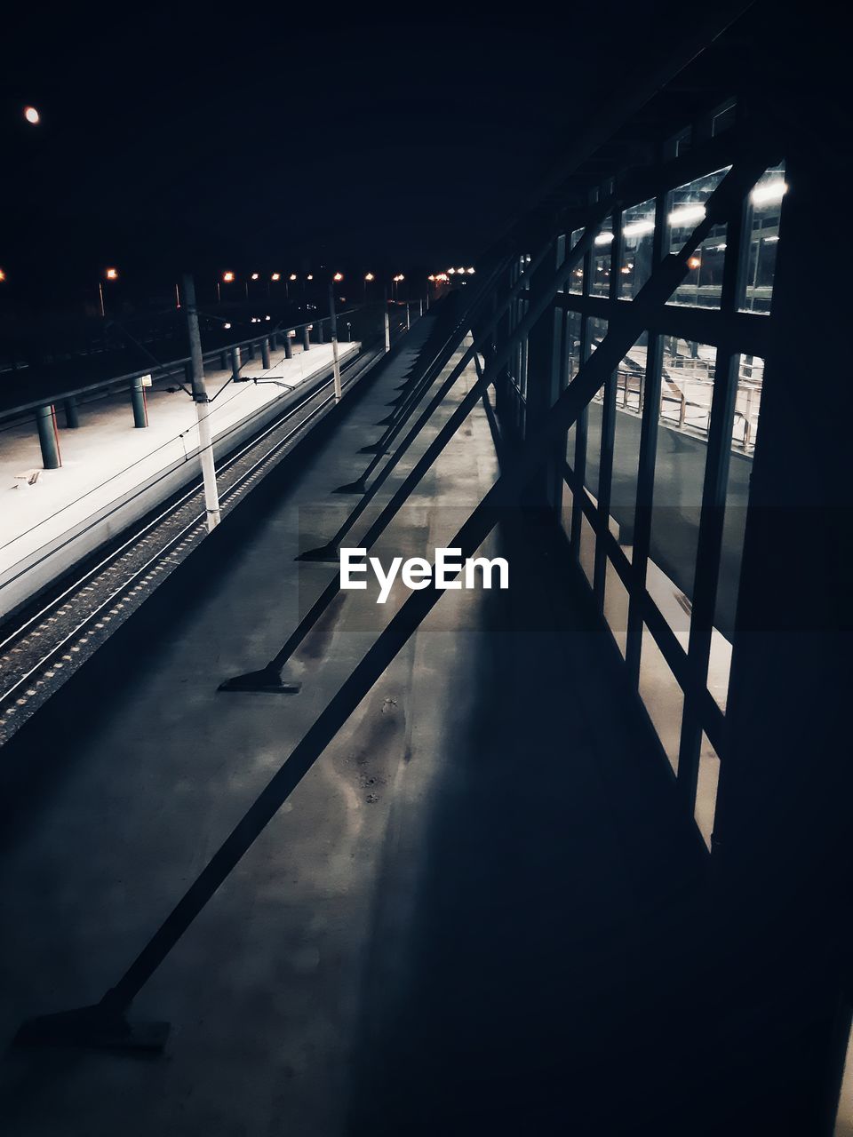 High angle view of railroad station at night