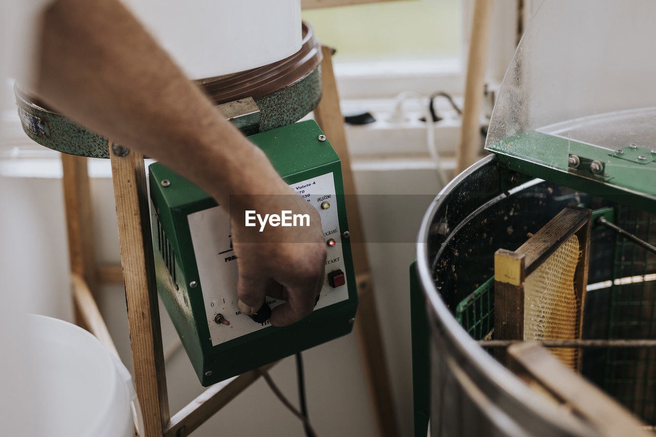 Hand turning on honey extractor