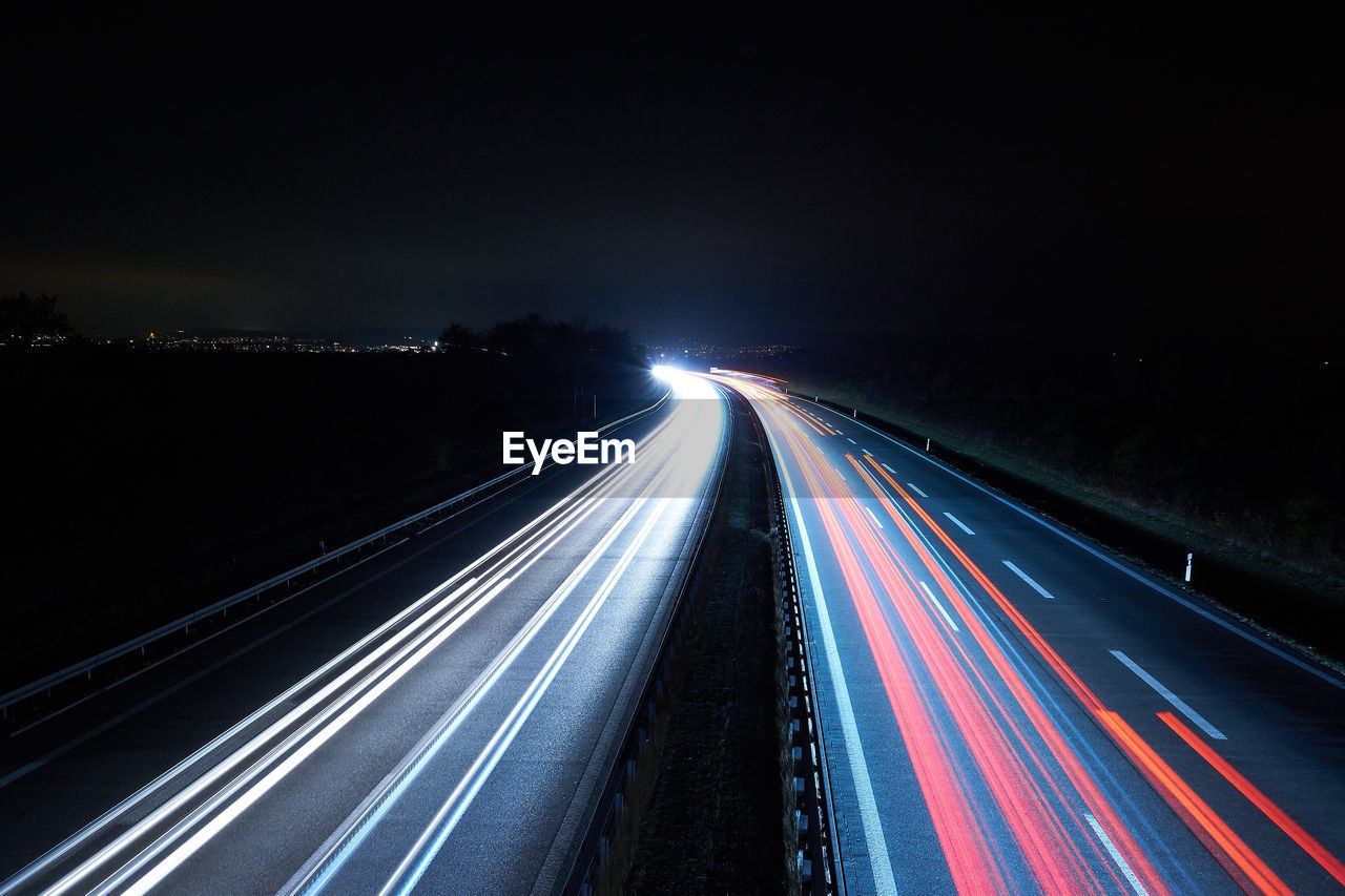 Light trails on highway at night