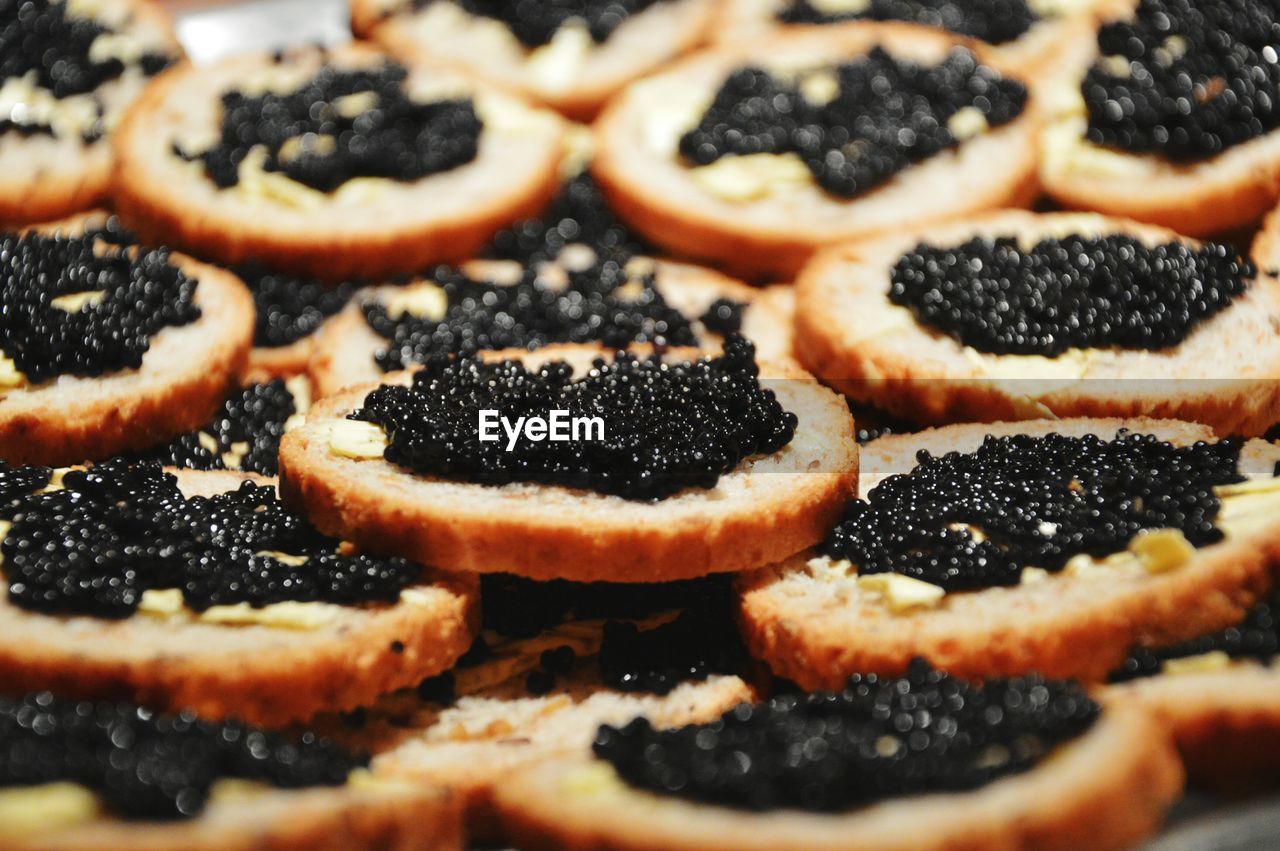 Full frame shot of caviar canapes