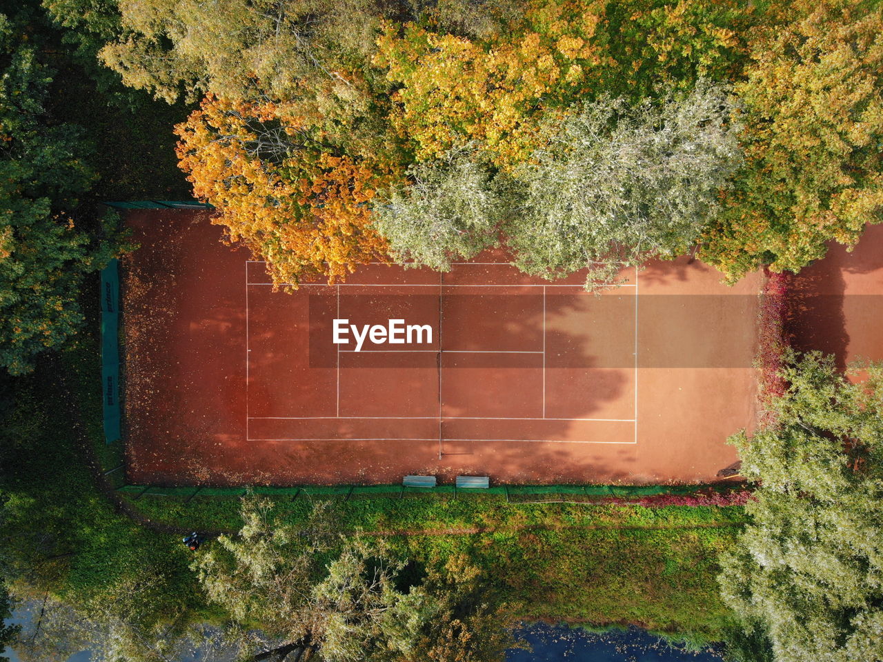 Aerial view of tennis court