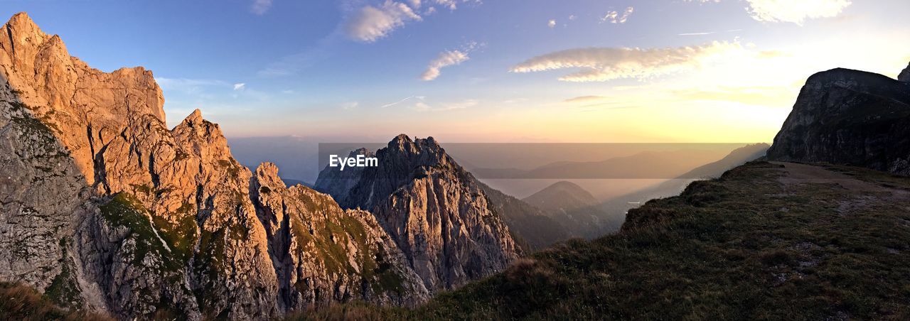 Panoramic view of landscape against sky during sunset