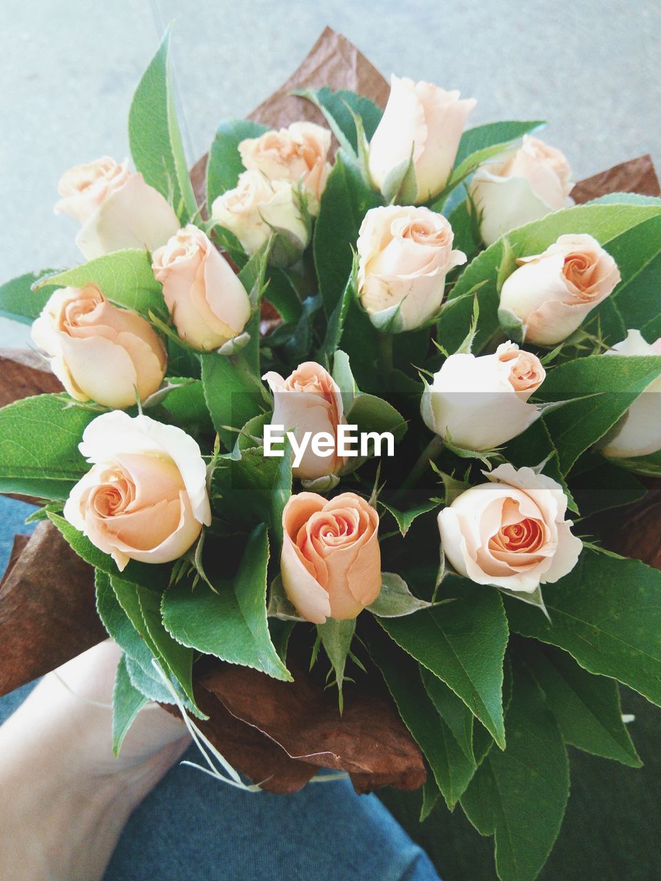 HIGH ANGLE VIEW OF BOUQUET OF ROSES