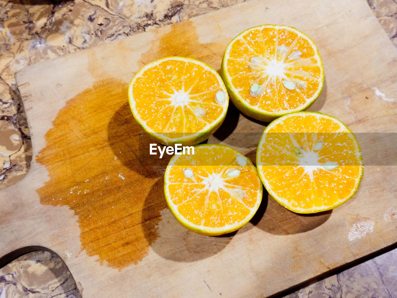 High angle view of oranges on table