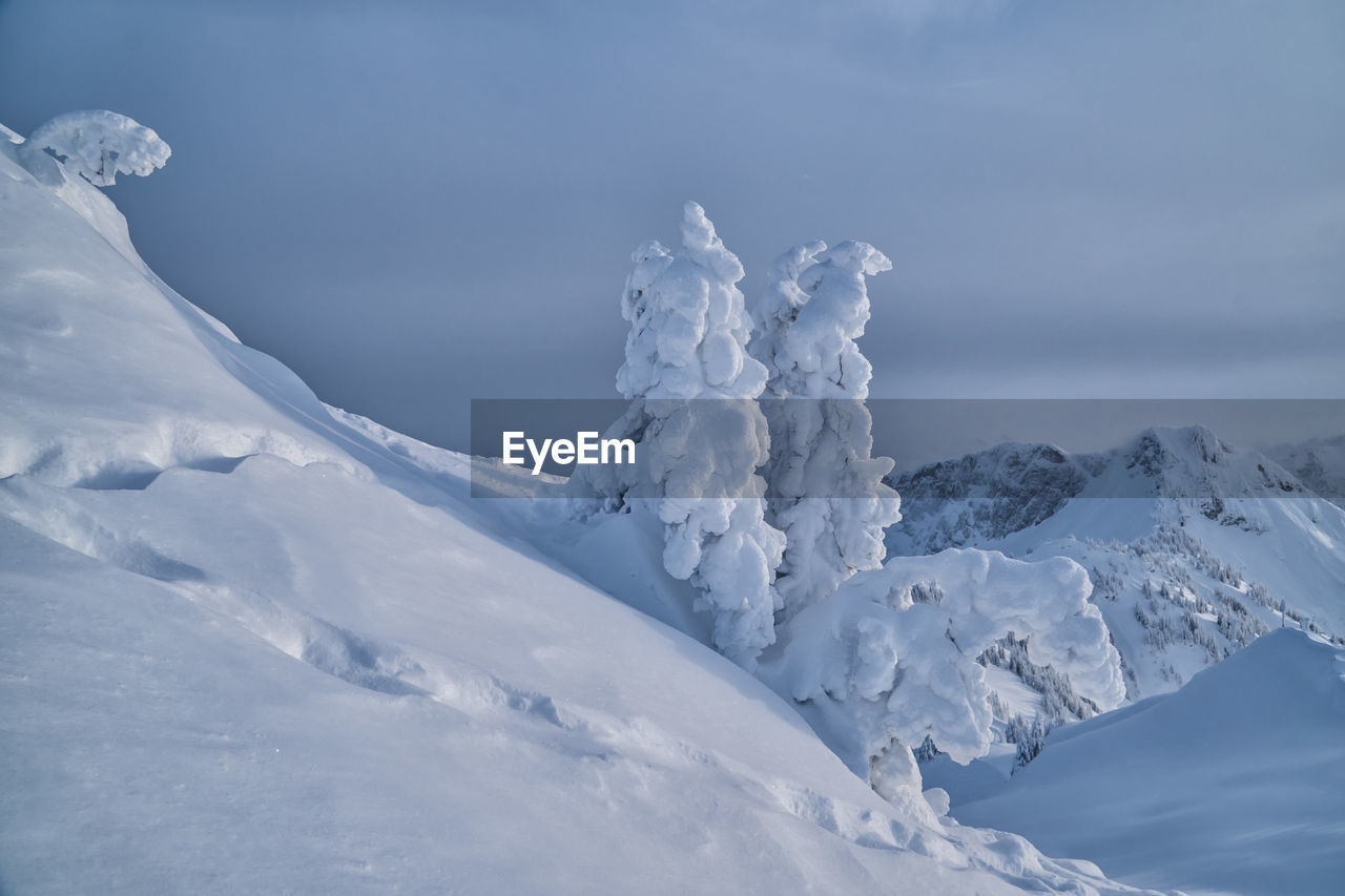 Snow covered landscape against sky