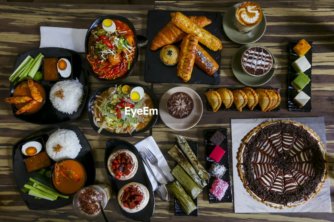 Directly above shot of various food on table