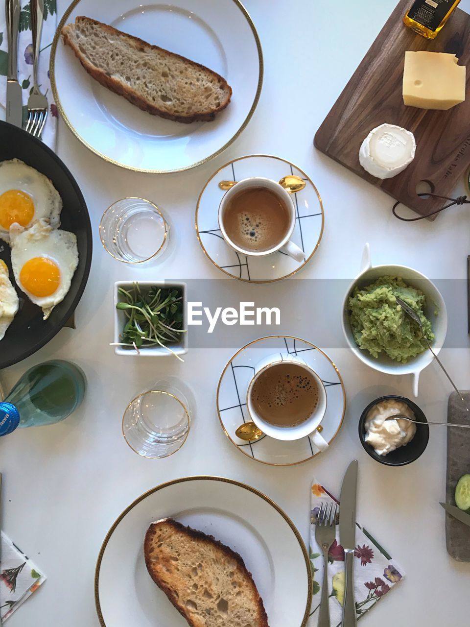 High angle view of breakfast on table