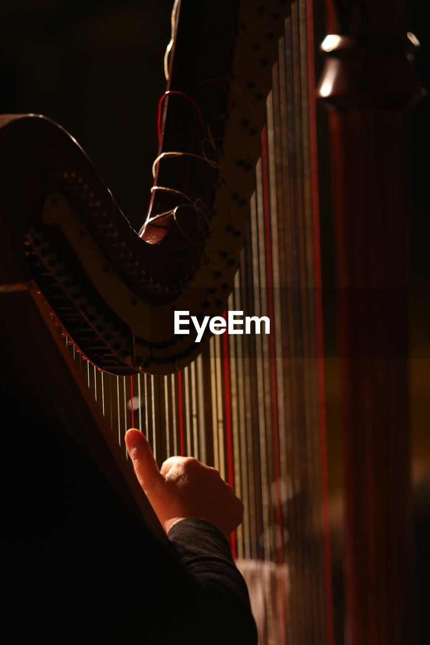 Cropped hand of person playing harp