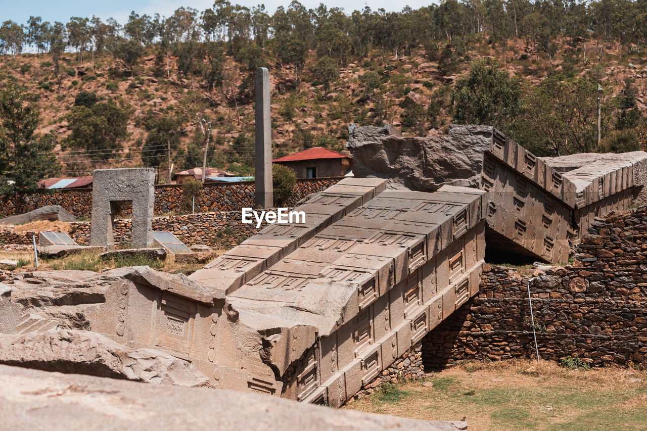 OLD RUIN ON FIELD IN CEMETERY