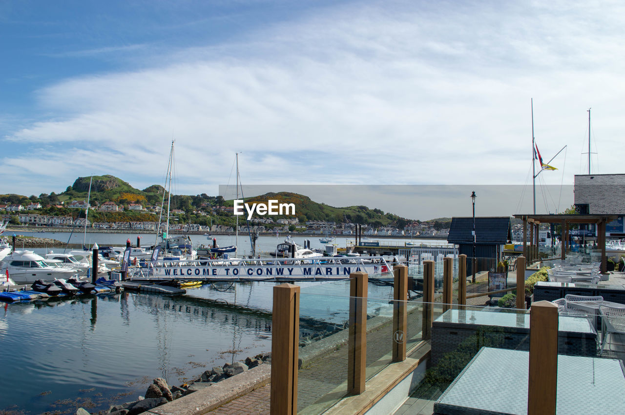 VIEW OF MARINA AT HARBOR AGAINST SKY