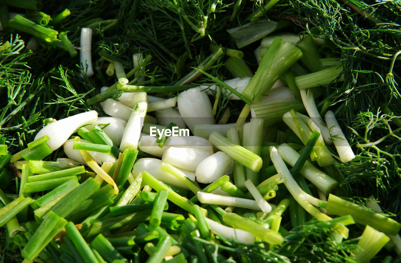 Full frame shot of chopped scallions