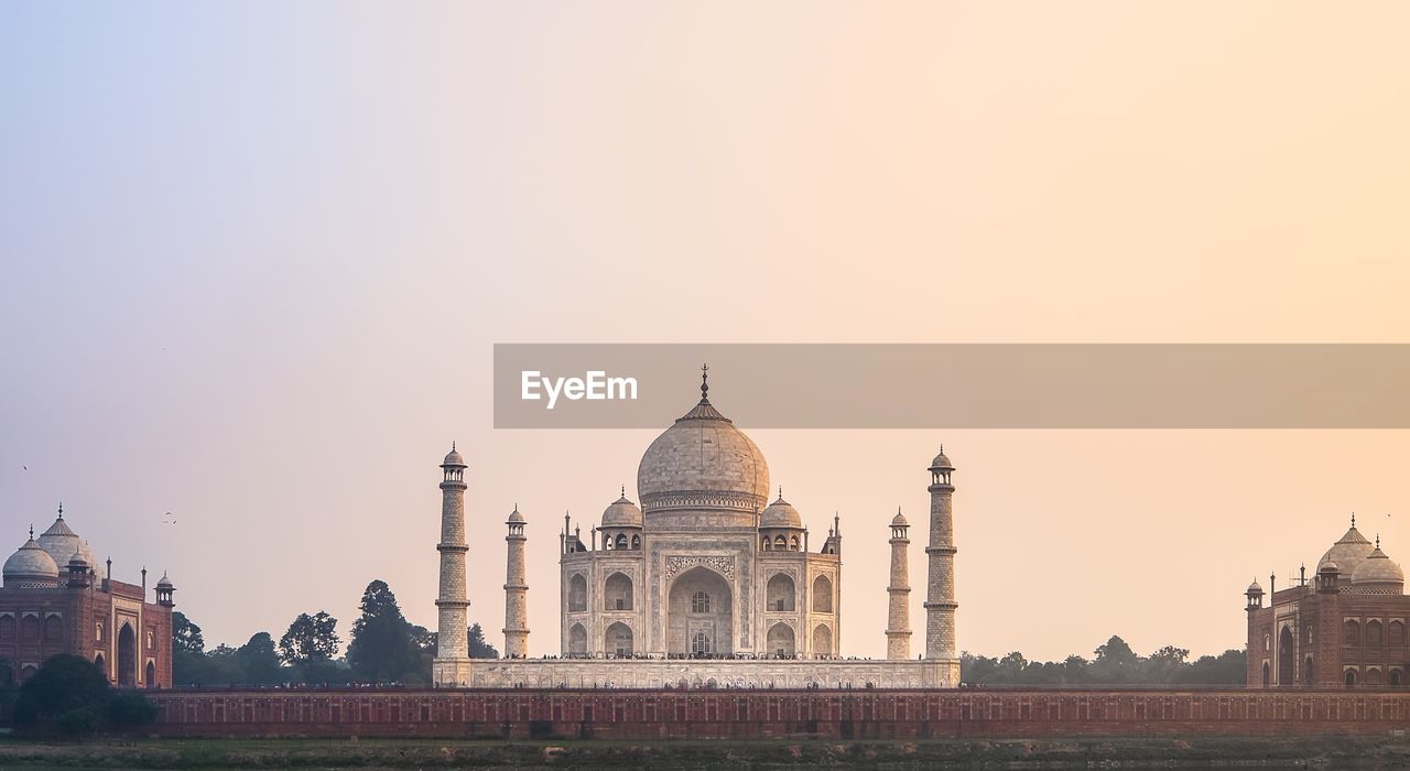 Taj mahal against clear sky during sunset