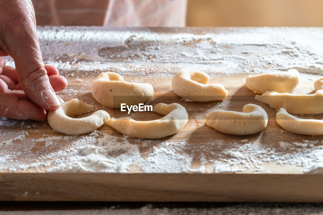 Close-up of baking of german-style vanille kipferl cookies