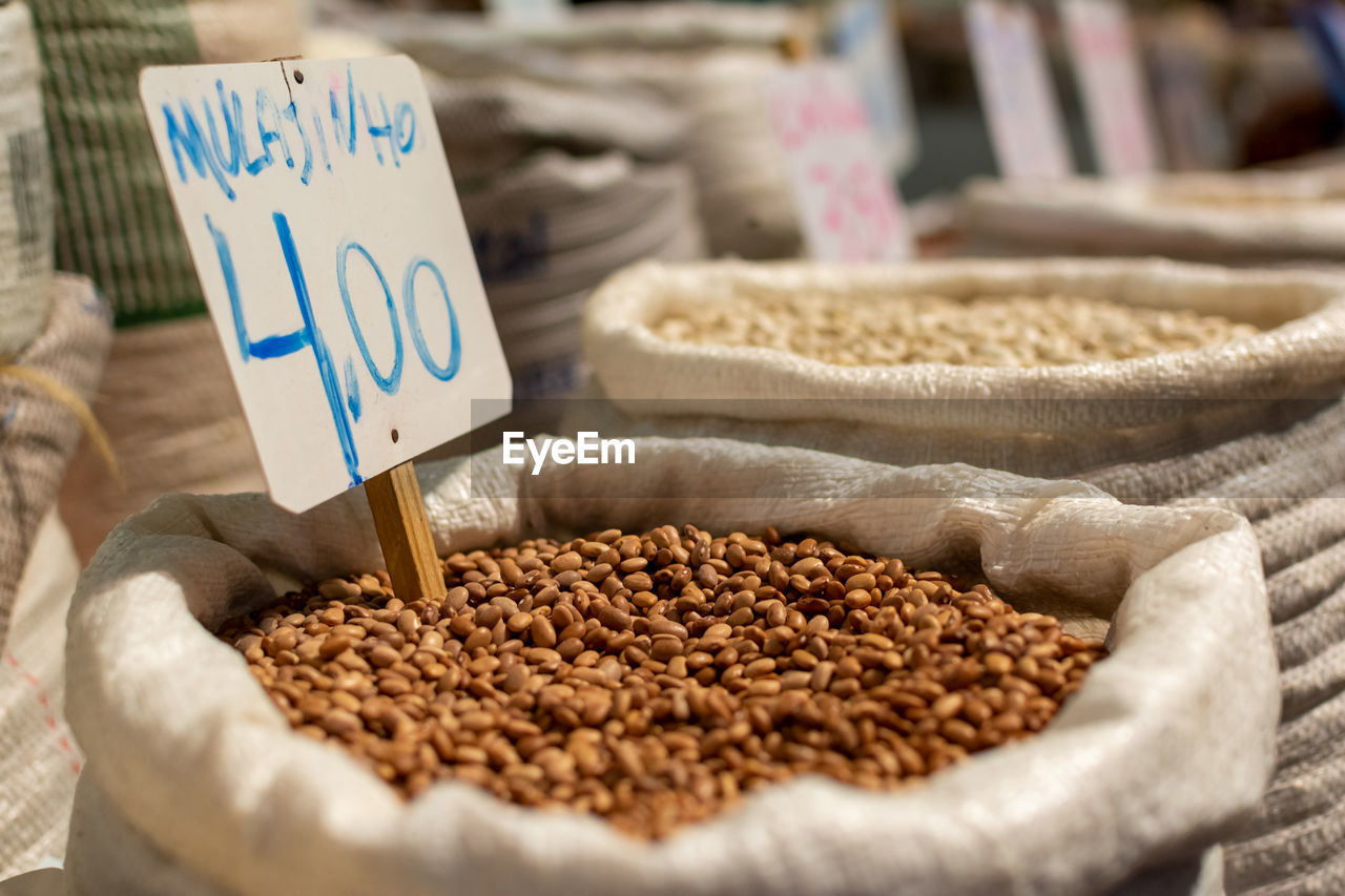 Beans for sale at the sao joaquim fair, city of salvador, bahia.