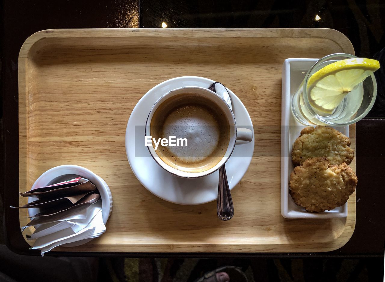 High angle view of coffee on table