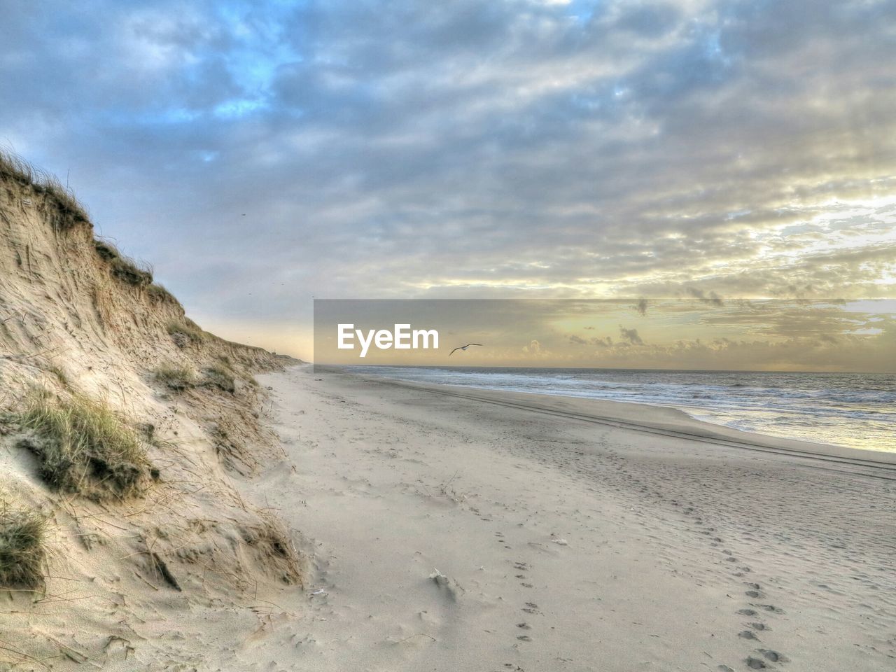 View of footprints on beach