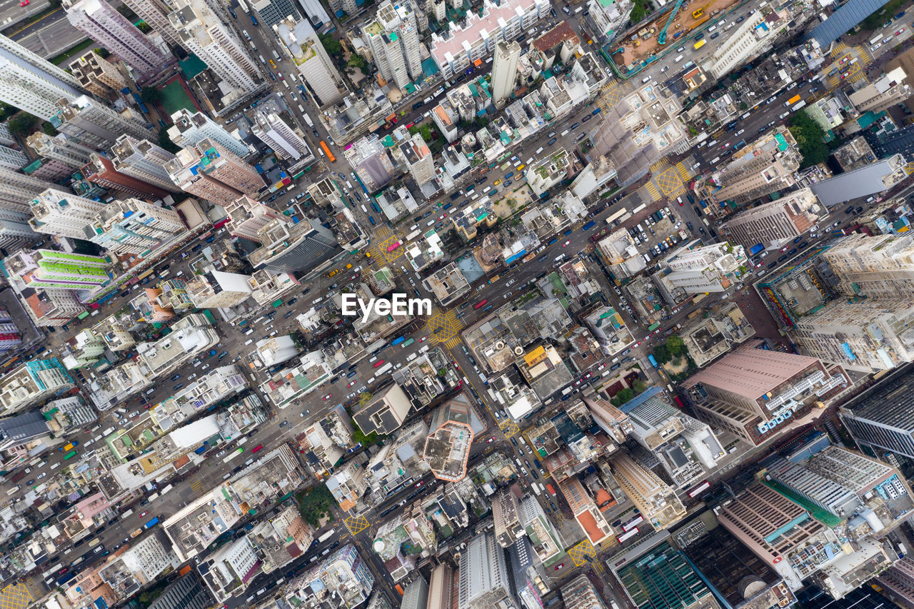 High angle view of street amidst buildings in city