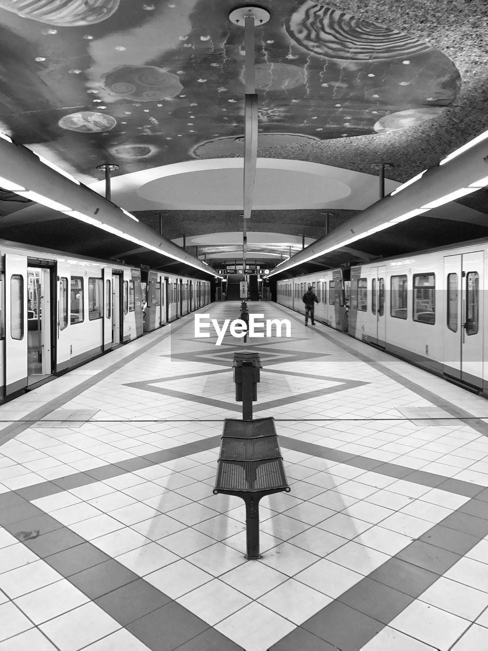 Illuminated subway station