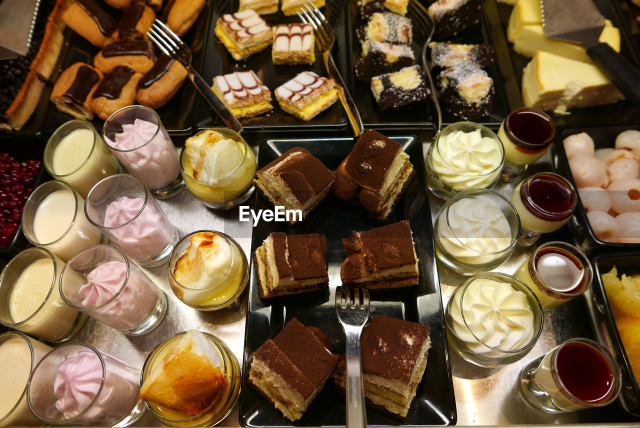 High angle view of dessert in restaurant