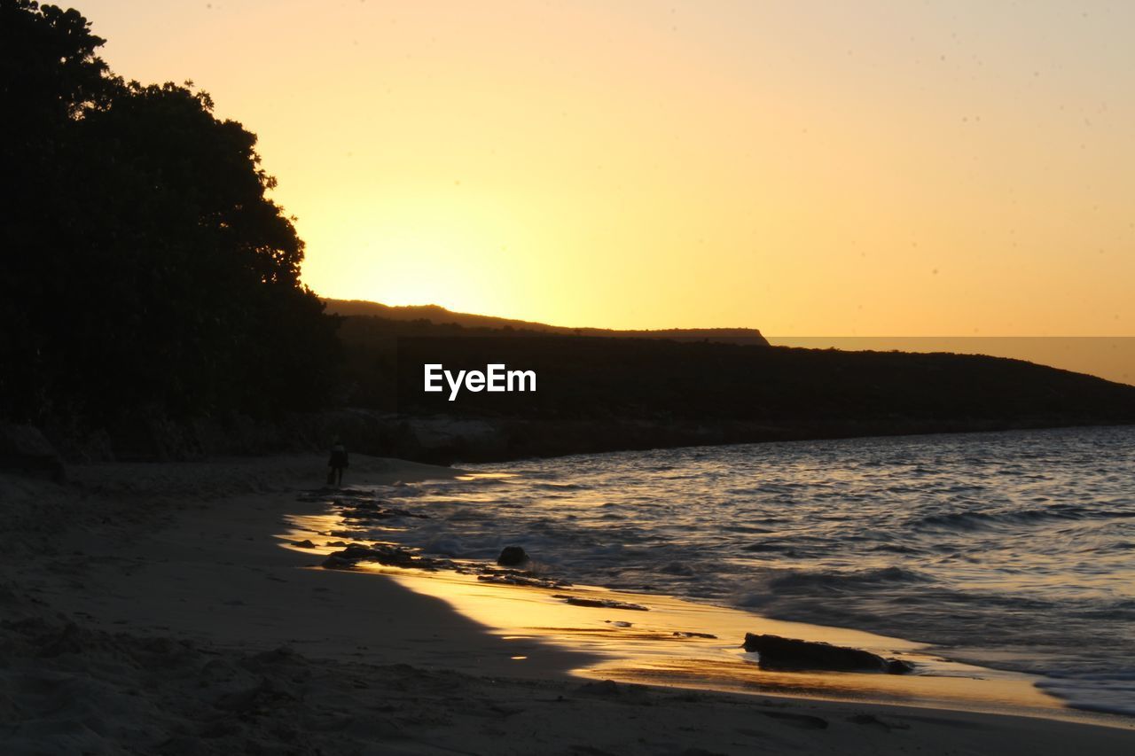 SCENIC VIEW OF BEACH AGAINST SKY DURING SUNSET