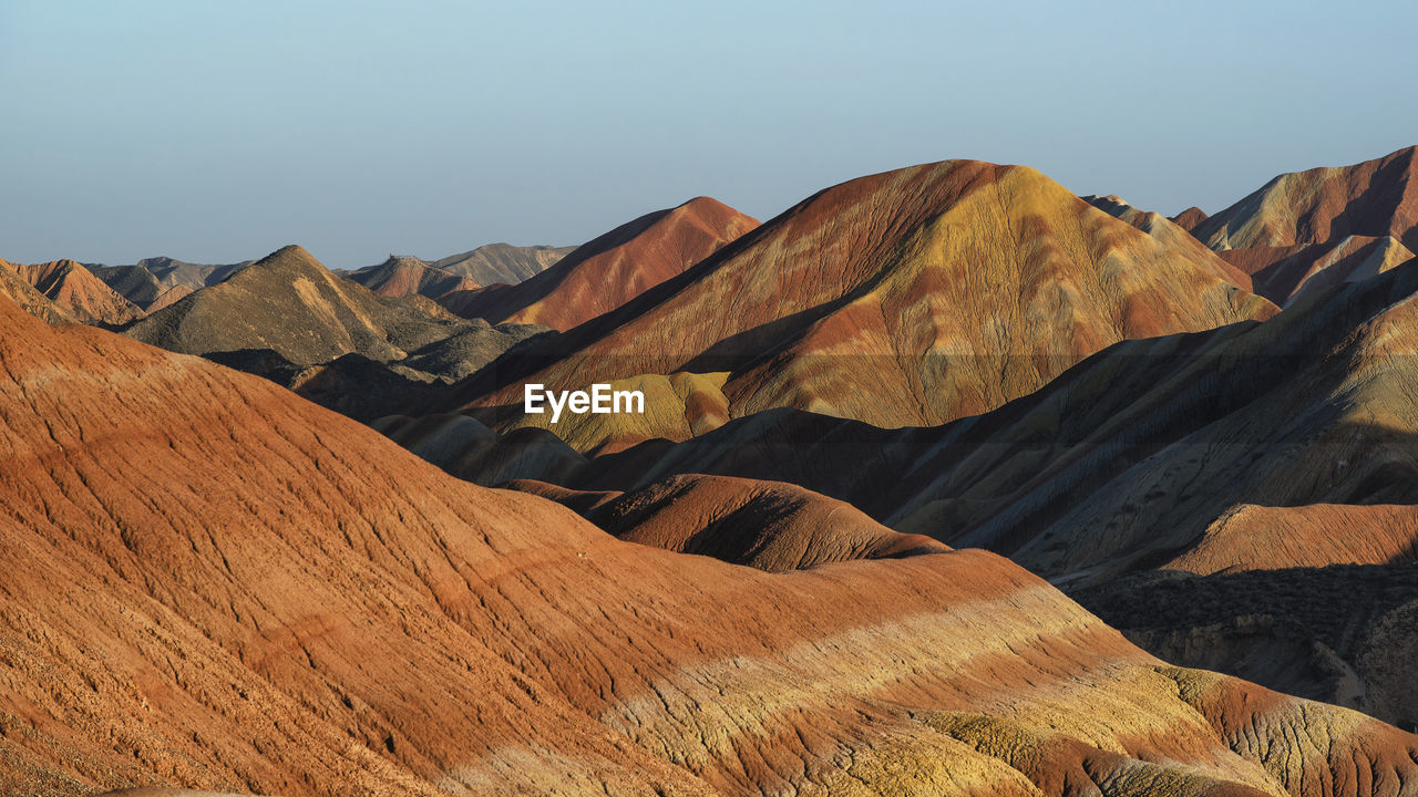 Colorful zhangye danxia national geopark or china's rainbow mountains during sunset, gansu, china