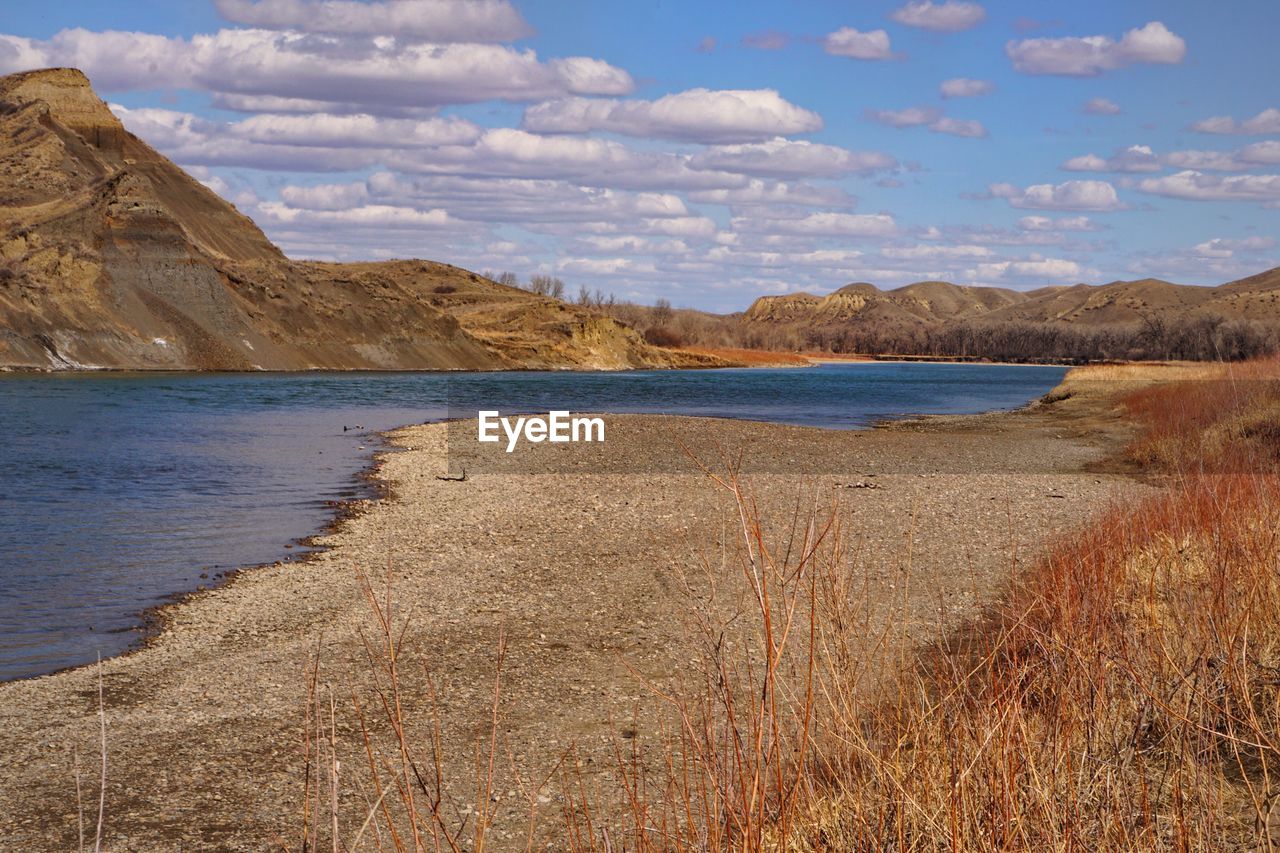 SCENIC VIEW OF LAKE AND MOUNTAINS